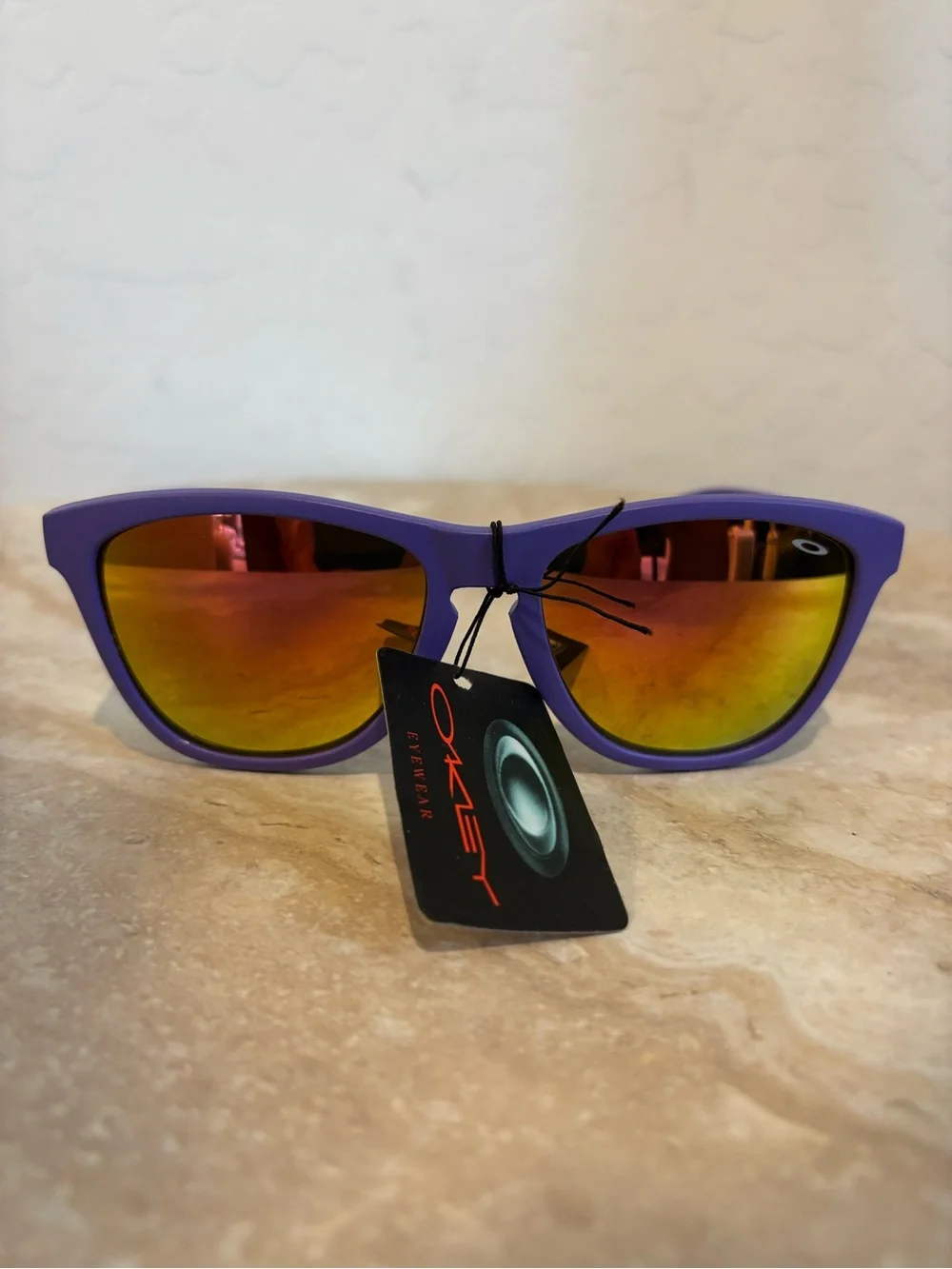Oakley Frogskins Purple Frame Sunglasses with Red-Orange Mirrored Lenses
